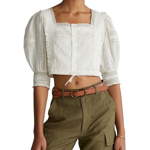 Polo Ralph Lauren- Lace Cotton Voile Blouse - Size 16 - Picture 3 of 5